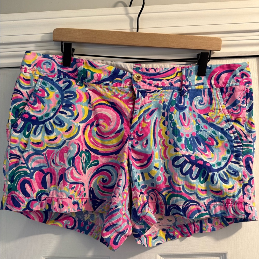 Lilly Pulitzer Pink and Blue Callahan shorts with Tropical Print
